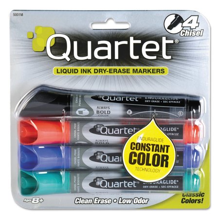 QUARTET EnduraGlide Dry Erase Marker, Broad Chisel Tip, Assorted Colors, PK4 PK 5001MA